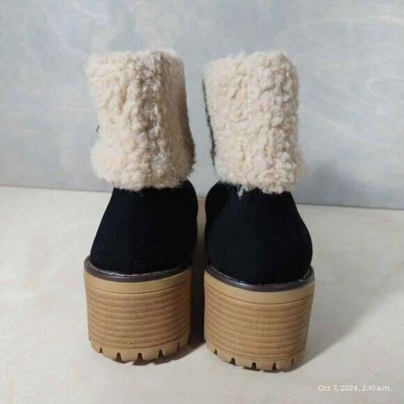 Super Chunky heel black and sherpa bootie comfortable suede 40 - Picture 9 of 12
